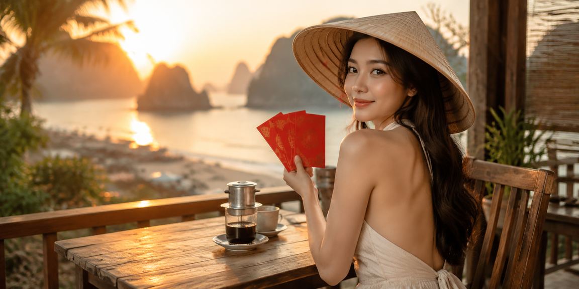 Phong bì đỏ và nón lá biểu tượng ưu đãi mùa lễ hội tại Ninh Bình